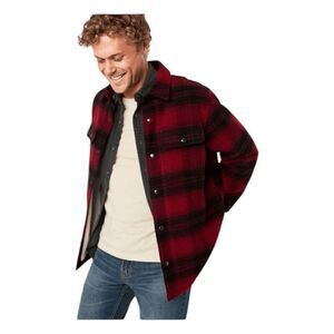 Old Navy Soft-Brushed Sherpa-Lined Jacket Shacket Red Plaid Fleece Heavyweight X